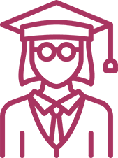 A graduate girl logo in red color